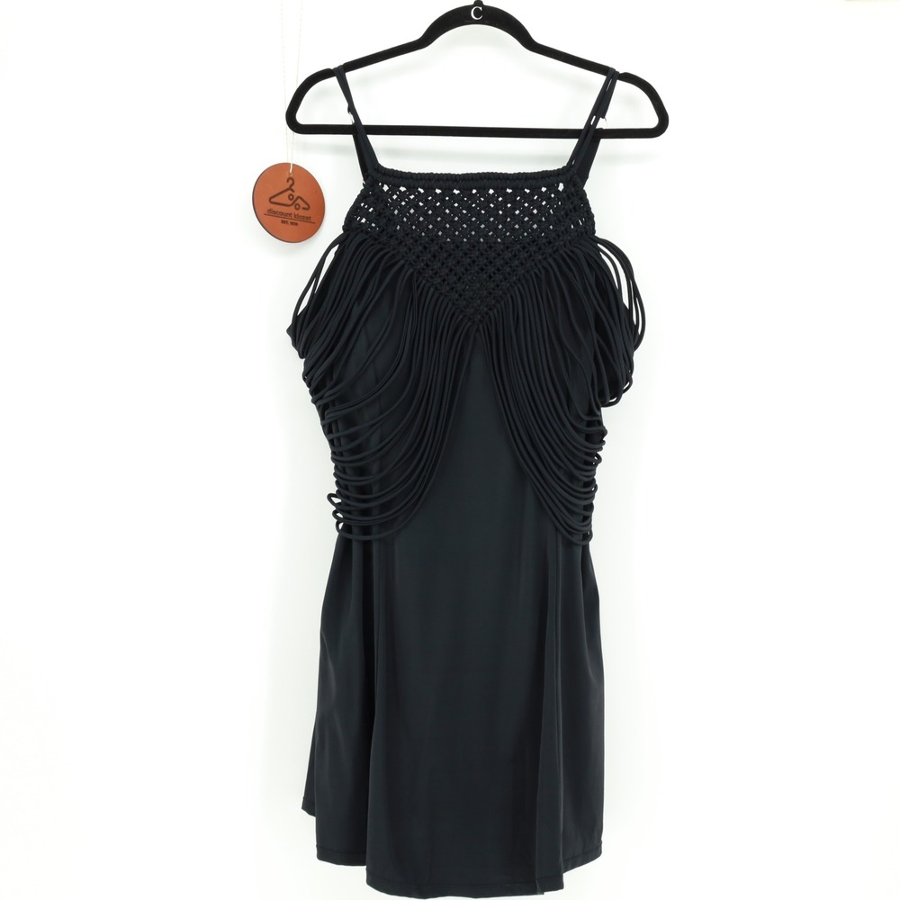 Swimsuits For All Womens Plus Size 26 Black Macrame Fringe Crochet Swimdress